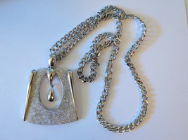 Monet Couture Chunky Chain Necklace Large Pendant Silver Tone 28&quot; Knob C... - $49.00
