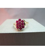 10k Yellow Gold Red Ruby Cluster Ring 10 Stones 3/4 CTTW Size 6.75 Gem 2.6g - £143.45 GBP
