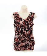 Style &amp; Co Womens Mesh Ruffle Tank Top S Small Black Orange Smocked Hem ... - $17.80