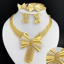 Dubai Gold Color Jewelry Sets For Women Bowknot Shape Necklace Earrings Big Brac - £54.79 GBP