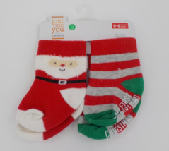 2 Pairs Carter&#39;s Just One You Baby Socks Sz 0-6 Months My First Christmas Santa - £7.85 GBP