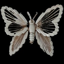 Vintage Signed Monet Filigree Wire Enamel Cream Butterfly Brooch Pin Gol... - £9.74 GBP