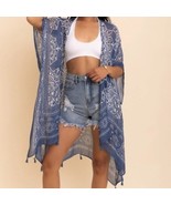 Boho Festival Lightweight Mandala Kimono Cardigan Tassels Navy Blue - £22.51 GBP