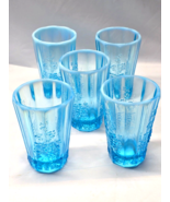 Vintage 1940s WESTMORELAND Paneled Grape ICE BLUE Opalescent Glass - Set... - $61.69
