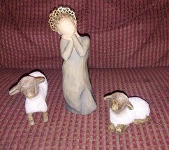 Willow Tree Little Shepherdess #26442 Christmas Nativity Figures W/ Sheep - $60.76