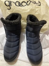 Gracosy Snow Boots Waterproof Side Zip Black Slip On Faux Fur Sz 11 43 D... - £24.94 GBP