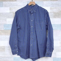 Jos A Bank Traveler Button Down Shirt Blue Black Plaid Long Sleeve Mens Medium - £19.75 GBP