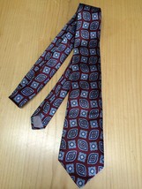 Christian Dior Men&#39;s Tie Maroon &amp; Blue Print 100% Silk Neck Tie 3.5&quot; X 57&quot; - $19.80