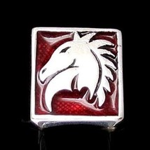 Sterling silver Chess symbol ring The Knight Horse of Chess with Red enamel high - £84.19 GBP