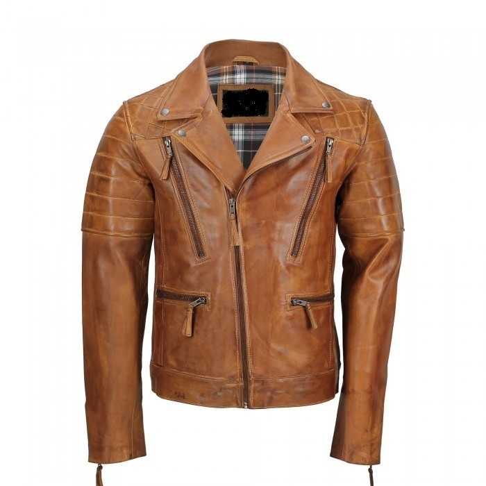 Vintage Style Biker Fashion Casual Leather Jacket Men's Tan Sheep Leather Jacket