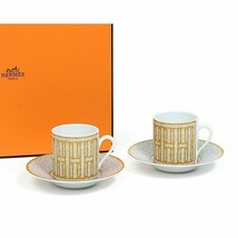 Hermes Mosaique Au 24 Demitasse Cup and Saucer 2 set Gold espresso coffe... - $632.19