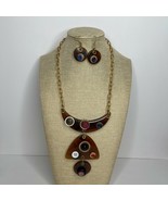 Vintage Handmade Necklace Lucite Pendant w/ Matching Earrings Buttons Ma... - $25.01