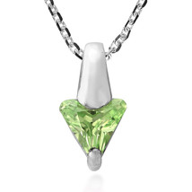 Stylish Triangular Cut Green Cubic Zirconia Sterling Silver Pendant Necklace - £12.12 GBP
