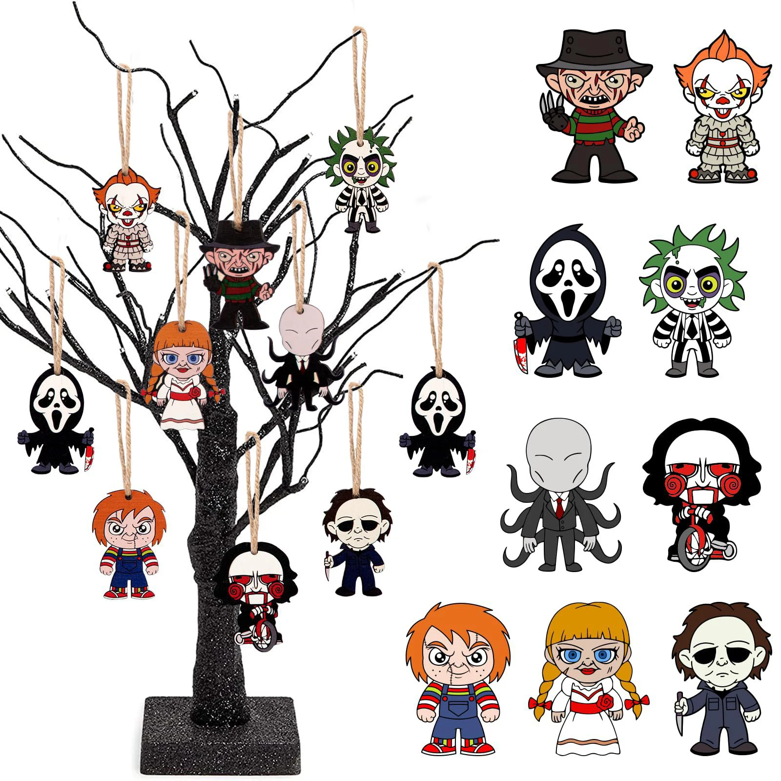 Hot Sell 10PCS/Set  Halloween Party Wooden Hanging Horror Movie Ornaments - £12.52 GBP