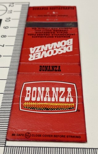 Matchbook Cover  Bonanza Restaurants  6 In Florida &amp; 1 In Visalia, Georg... - $12.38