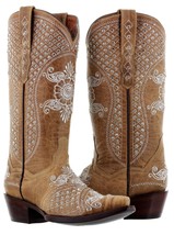 Womens Sand Wedding Western Cowgirl Boots Bridal Rhinestone Embroidery Snip Toe - £197.83 GBP