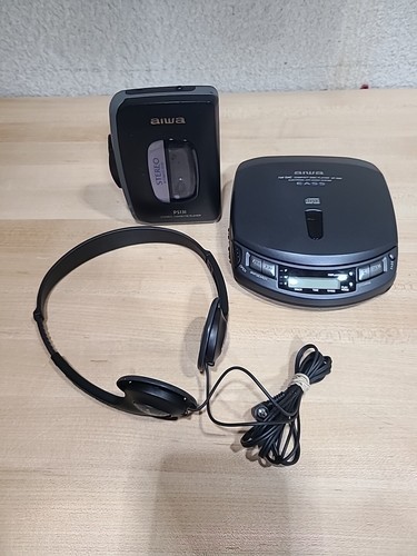 Lot AIWA XP-520 Portable CD &amp; PS131 TAPE/Cassette Player A071 Headphones... - $7.10