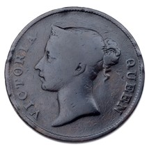 1862 Straits Asentamientos Centavo Moneda (Muy Fino, MB Estado) Km # 6 - $923.90 MXN