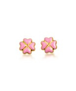 14K Yellow Gold Enamel Heart Flower Baby Stud Earrings - $2,093.82 MXN