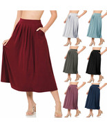 Womens High Waist Pleated Midi Swing Flare Skirt - $34.23 CAD