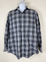 Bugatchi Men Size L Blue/Gray Plaid Button Up Flip Cuff Shirt Long Sleeve - £5.34 GBP
