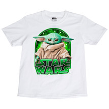 Star Wars The Mandalorian Grogu Galaxy Green Youth T-Shirt White - £16.02 GBP