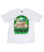 Star Wars The Mandalorian Grogu Galaxy Green Youth T-Shirt White - £15.62 GBP