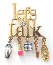 Let&#39;s Talk Gold Tone Dangle Charms Brooch Pin Lipstick Nail Polish Perfume..Avon - £9.70 GBP