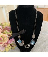Vera Wang Gun Metal Grey Jeweled Blue Stone Rhinestone Statement Necklace - $15.00