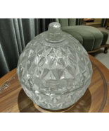 VTG  Diamond Cut Glass Trinket Box Round Faceted Clear Lidded Vanity Jar... - $20.00
