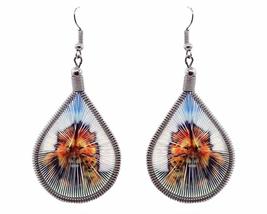 Lion Animal Graphic Silk Thread Teardrop Dangle Earrings - Womens Fashion Handma - £11.86 GBP