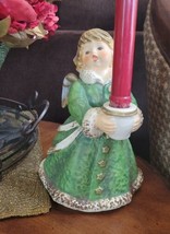 GOEBEL Hummel Frobek 9&quot; Vintage ANGEL Germany Figurine Candleholder  Green Gold - £44.89 GBP