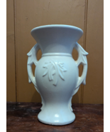 VTG McCoy 1940s Double Handle Pottery 9&quot; Vase White w/ Leaf Design, Ston... - £31.58 GBP