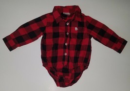 Baby Bum Red Black Buffalo Plaid Bodysuit Infant 12 Months Embroidered B... - $8.38