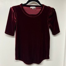 1. State Womens Dark Red Crush Velvet Short Puff Sleeve T-Shirt Top Size... - £15.57 GBP
