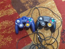 Nintendo GameCube Wii Wired Controller Lot Indigo Purple & Black Lot Of 2 tested - $58.47