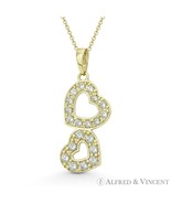 Double-Heart Love Charm Round Cut CZ Crystal 24x10mm Pendant in 14k Yell... - €184,73 EUR+