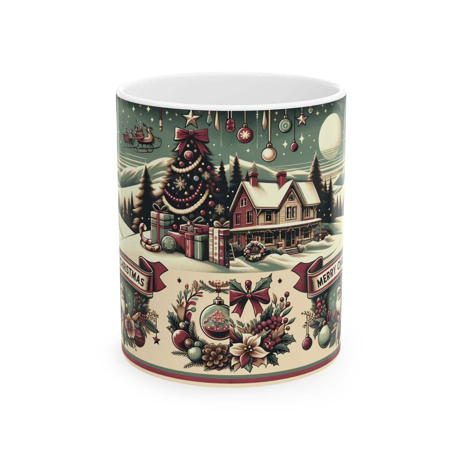 Holiday Charm: Classic Retro Christmas Scene with Santa - 1950s Nostalgic - Cera - £9.23 GBP