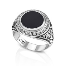 Kabbalah Round Seal Ring Silver 925 with Onyx and Zircon Stones Judaica Gift - £94.68 GBP