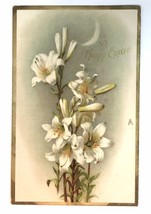 Antique &quot;A Happy Easter&quot; Greeting  Card 1914 Newark NJ White Lilies E.P. Dutton - £7.19 GBP