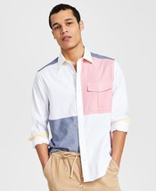 Nautica Mens Classic-Fit Colorblocked Button-Down Oxford Shirt White Mul... - $32.99