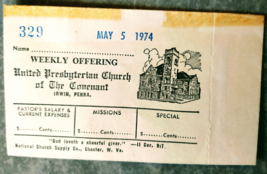 VTG Ephemera WEEKLY OFFERING UNITED PRESBYTERIAN CHURCH IRWIN,PA 5/5/1974 - £7.69 GBP