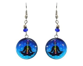 Round New Age Spiritual Chakra Graphic Metal Dangle Earrings - Womens Fashion Ha - $14.84