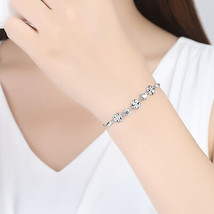 Bracelet fleur chaîne en argent 925 diamants blancs trèfle à 4 feuilles /... - £59.67 GBP