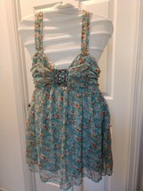 Anthropologie Hazel Embellished Baby Doll Cami Top Ruche Back XS Blue Floral - £9.60 GBP