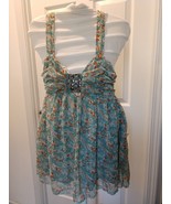 Anthropologie Hazel Embellished Baby Doll Cami Top Ruche Back XS Blue Fl... - $16.43 CAD