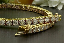 14K Yellow Gold Plated 9.75Ct Round Cut VVS1 Moissanite Tennis Bracelet 7 Inches - £262.37 GBP