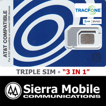 TRACFONE SIM CARD Triple &quot;3 in 1&quot;  NANO • GSM 4GLTE  AT&amp;T MVNO •  USPS T... - $8.77