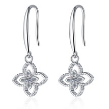 White Gold 0.08 Carat D Color Moissanite Flower Dangle Earrings Cute Design Pure - £28.53 GBP