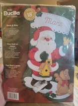 NEW In Sealed Pkg Plaid Bucilla 2004 Felt Stocking Kit #85108 18&quot; Santa &amp; Kitty  - £25.83 GBP